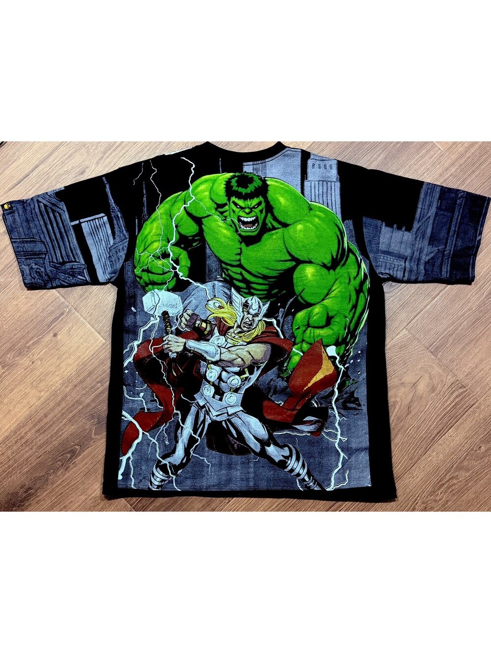 Hulk Thor Marvel Comics 2XL- All Over Print AOP Double Sided Black T-Shirt #15A